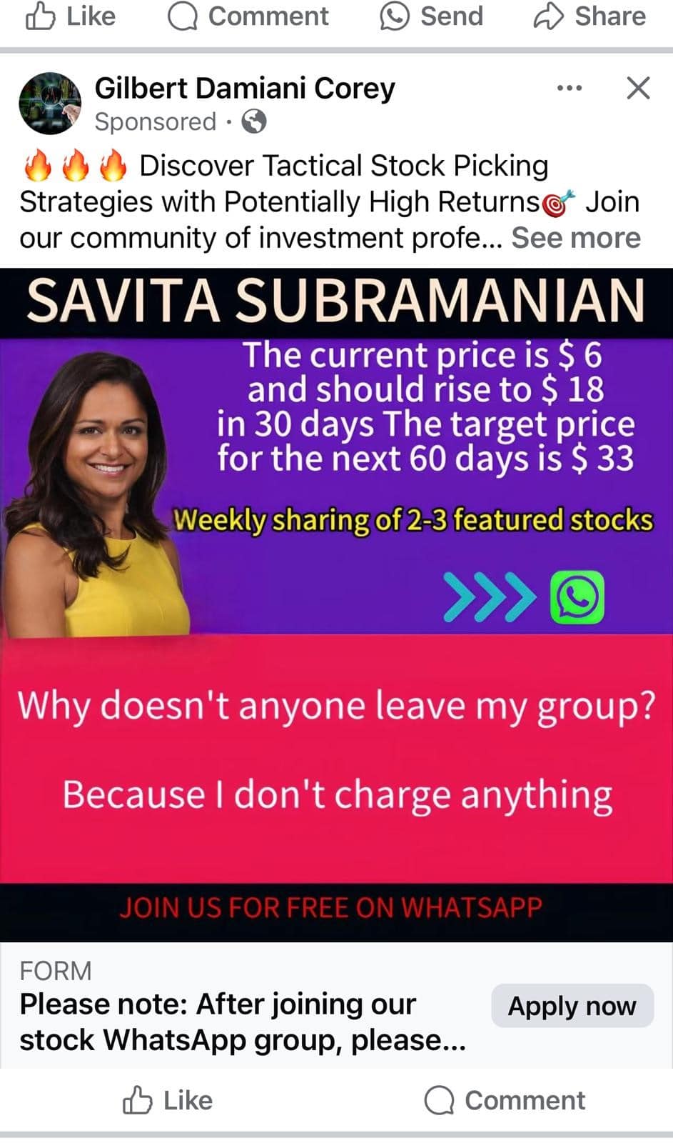 Example of social media investment scam ad