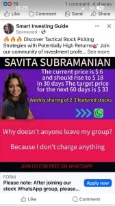 Example of facebook investment scam ad