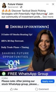 example of a whatsapp investment scam ad