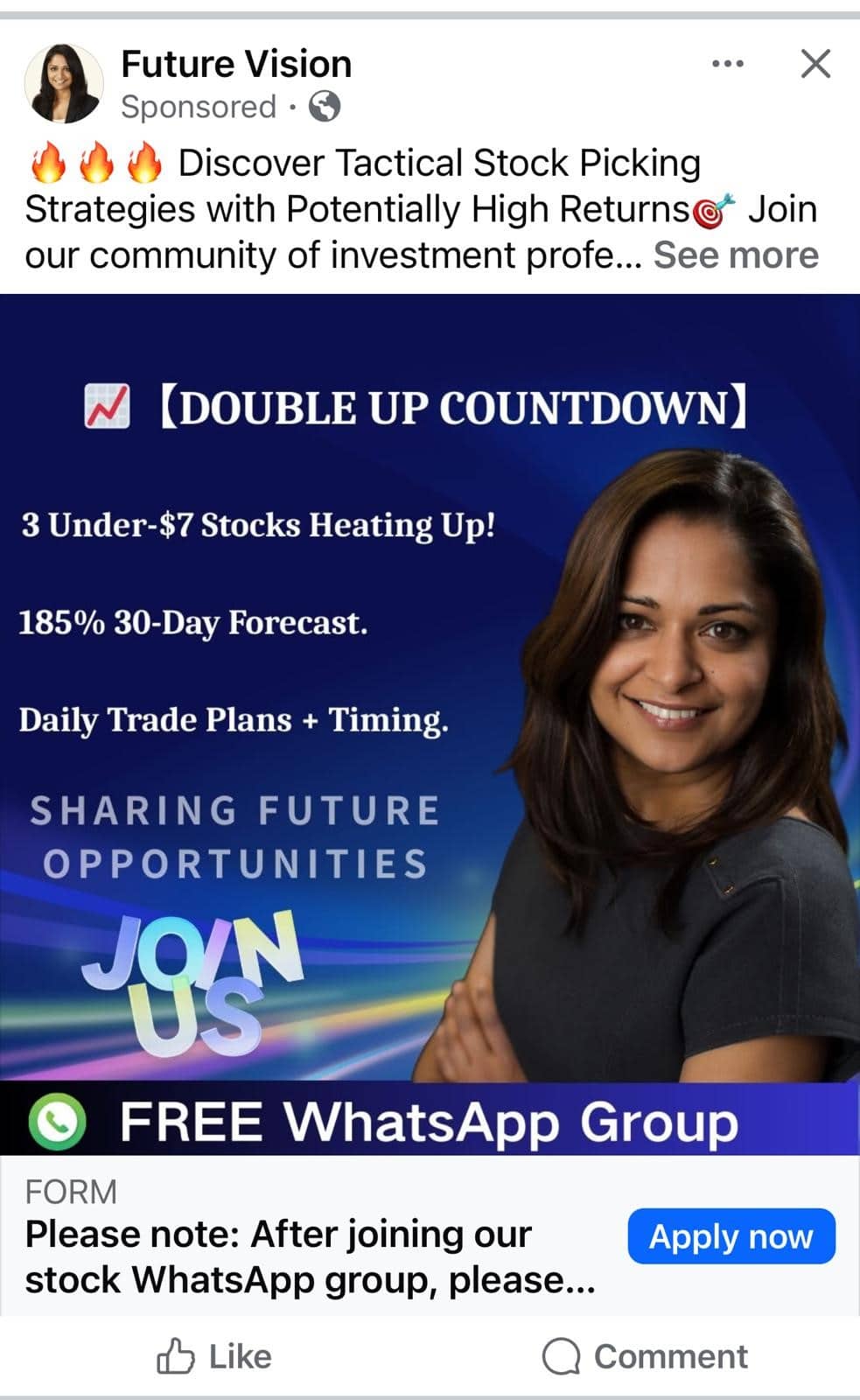example of a whatsapp investment scam ad