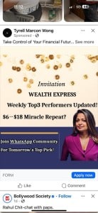 Example of investment scam ad on facebook
