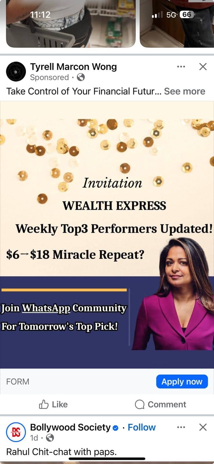 Example of investment scam ad on facebook
